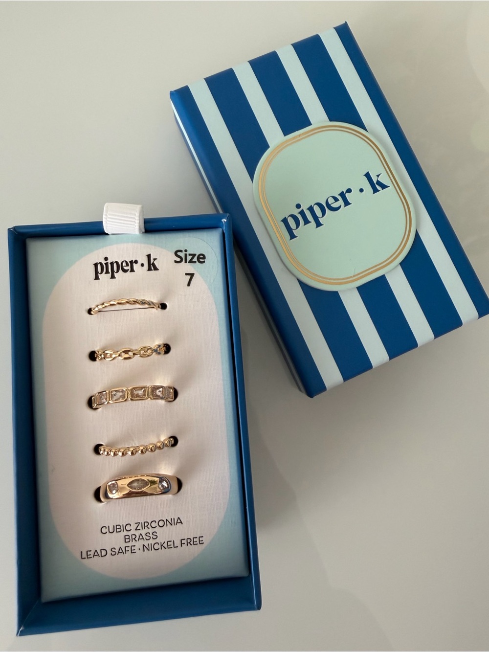 piper k Gold cubic zirconia Stackable Ring Set size 7
